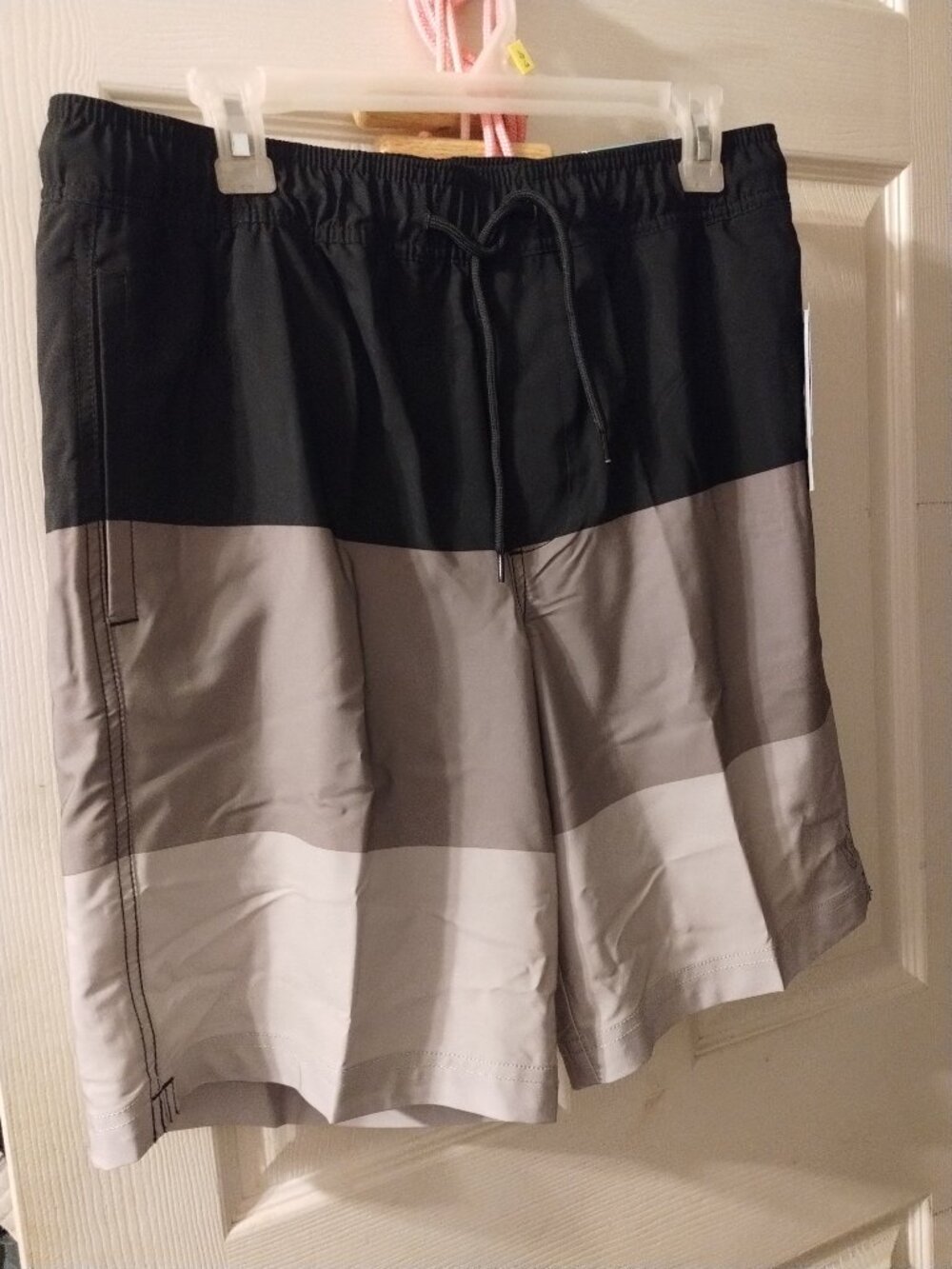 Trinity Coast men's black/ gray/ beige swim trunks